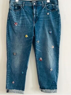 Express Girlfriend Blue Cuff Ankle Embellished Jeans Size 16